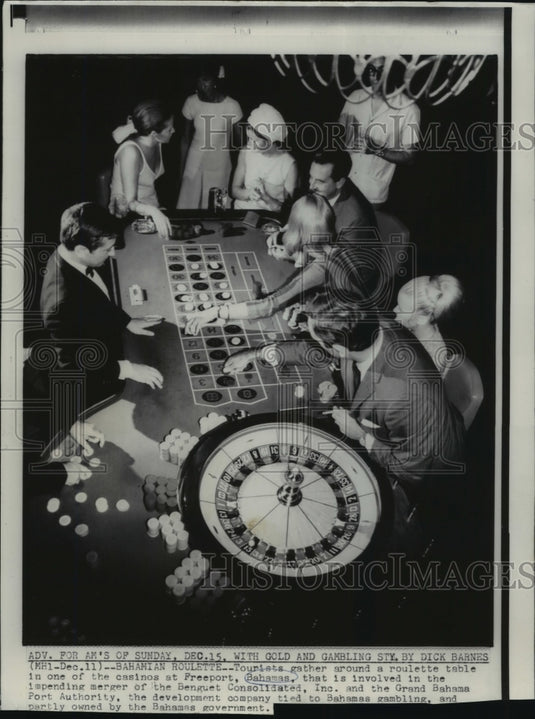 1968 Press Photo Roulette Table in Casino, Freeport, Bahamas - noa25669