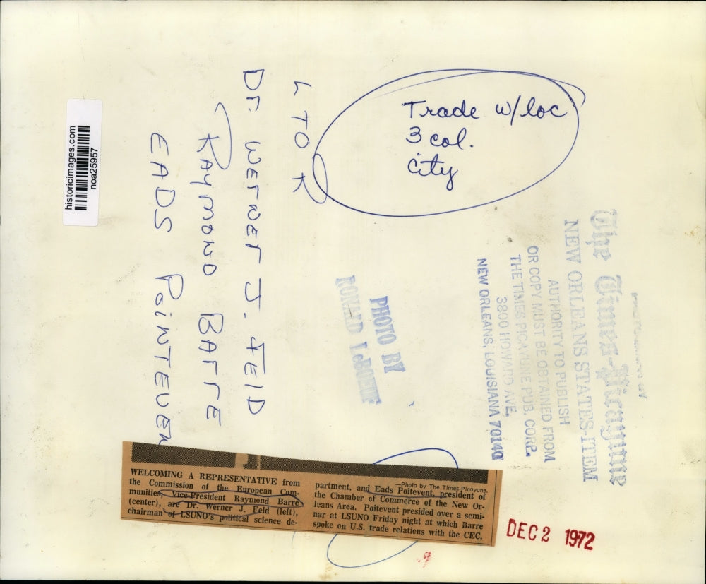 1972 Press Photo Raymond Barre, Dr. Werner Feld, Eads Poitevent - noa25957