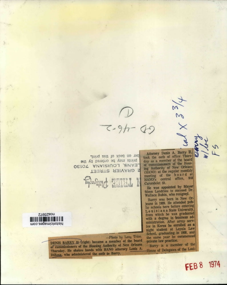 1974 Press Photo Denis Bary II, Board of Commissioners of Housing Authority