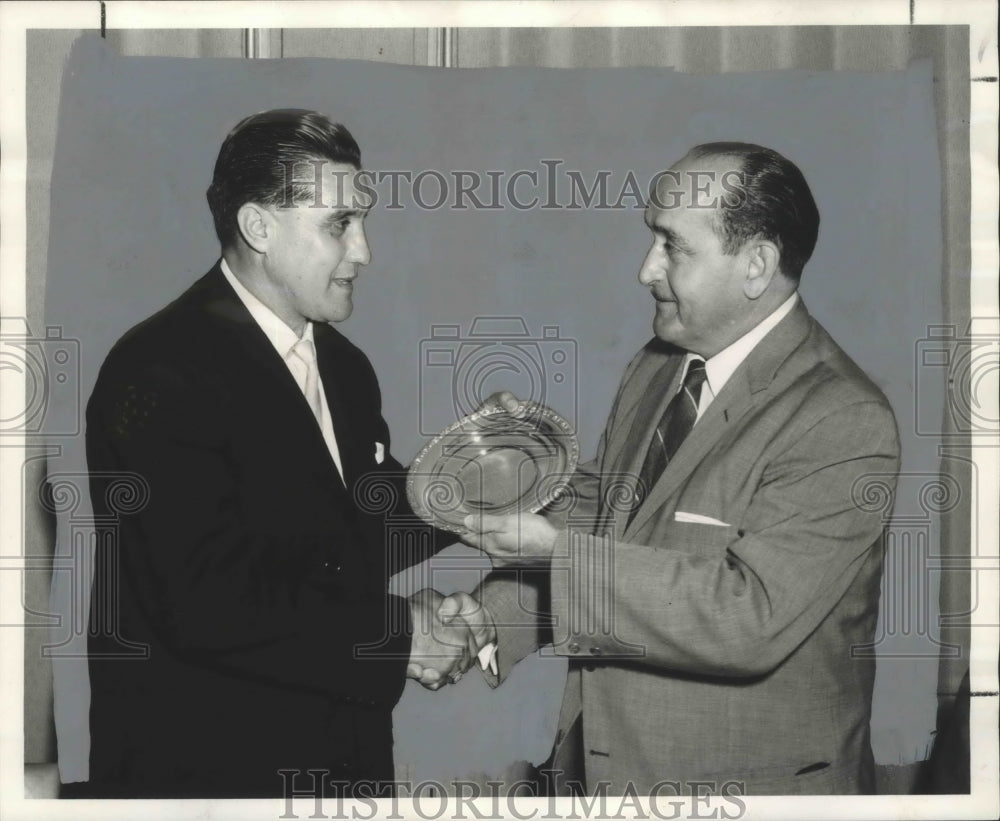 1961 Press Photo Dr. Adalid Balderrama Presented Tray by Eduardo A. Morales- Historic Images