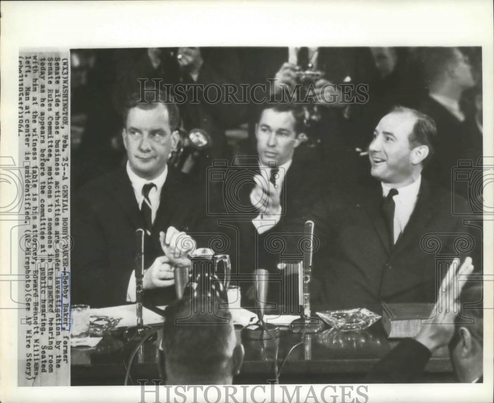 1964 Press Photo Bobby Baker at Senate Rules Committee with Attorney