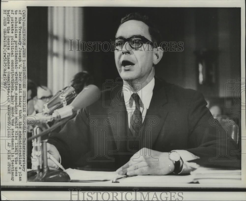 1967 Press Photo Joseph W. Barr, Undersecretary of the Treasury