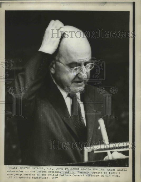 1967 Press Photo Jamil Baroody of Saudi Arabia Speaks at United Nations Meeting- Historic Images