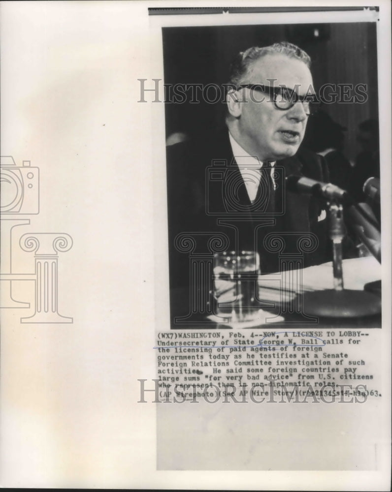 1963 Press Photo George W. Ball Testifies at Senate Foreign Relations Committee- Historic Images