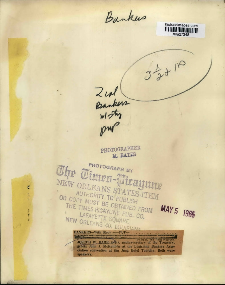 1965 Press Photo Joseph Barr & John McKeithen at Louisiana Bankers Association