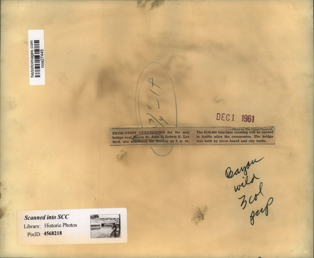 1961 Press Photo Bayou St. John - Bridge Over Bayou, New Orleans, Louisiana