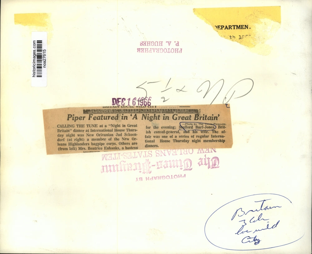 1966 Press Photo Attendees at "Night in Great Britain" Dinner in New Orleans