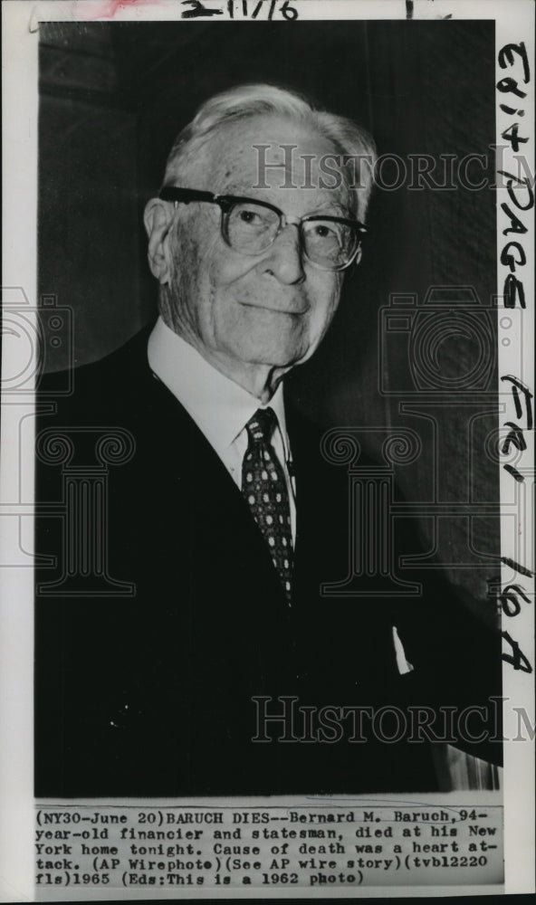 1962 Press Photo Bernard M. Baruch, Financier and Statesman - noa28412- Historic Images