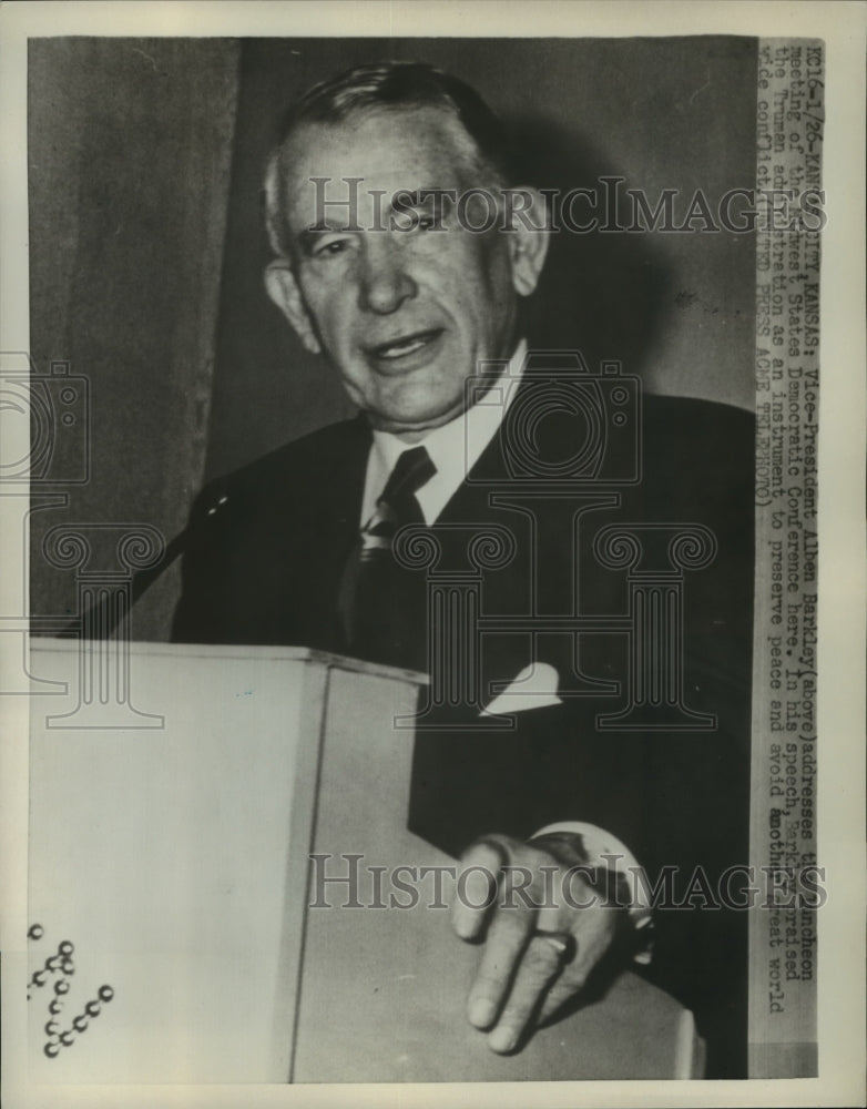 1952 Press Photo Alben Barkley Speaks at Midwest States Democratic Conference- Historic Images