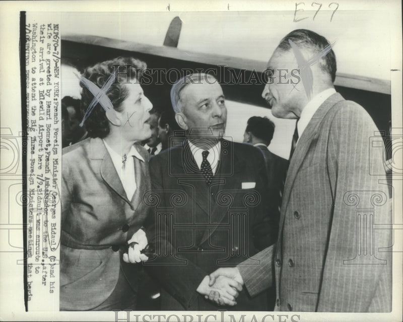 Load image into Gallery viewer, 1953 Press Photo Georges Bidault, French Foreign Minister, arriving in New York
