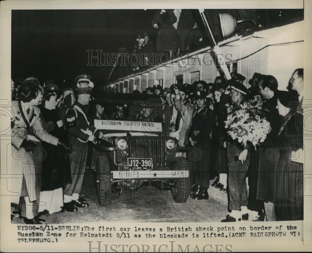 1949 Press Photo First Car leaves Briths Checkpoint on Russian Zone Border- Historic Images