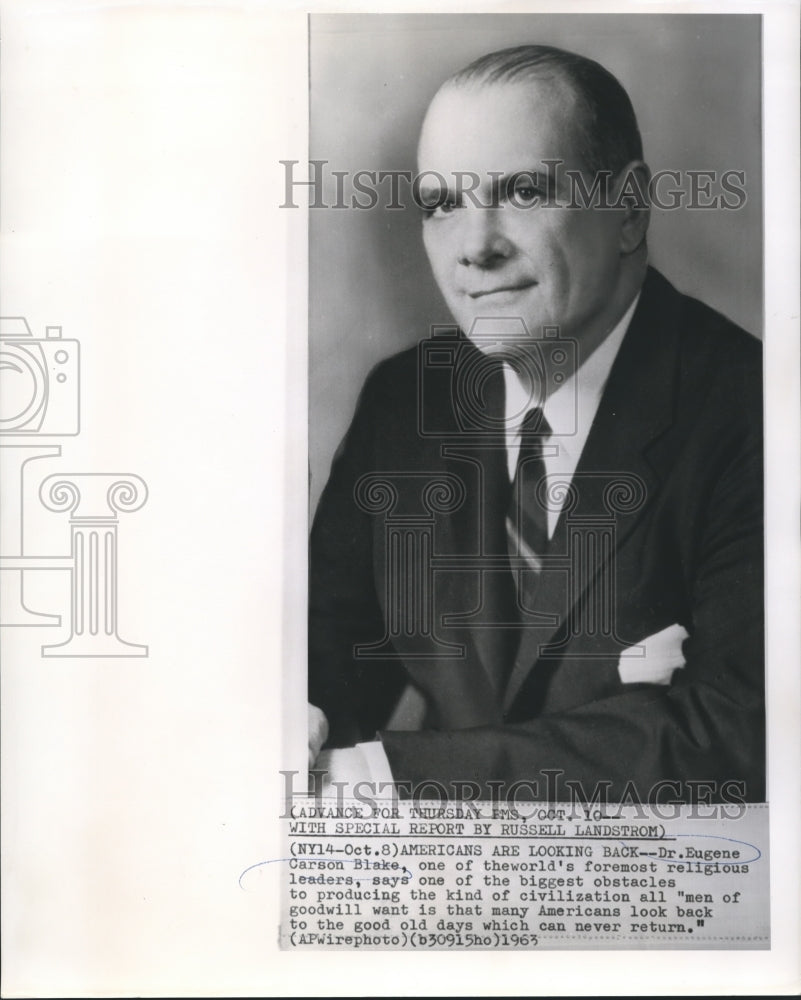 1963 Press Photo Dr. Eugene Carson Blake, a religious leader, discusses America.- Historic Images