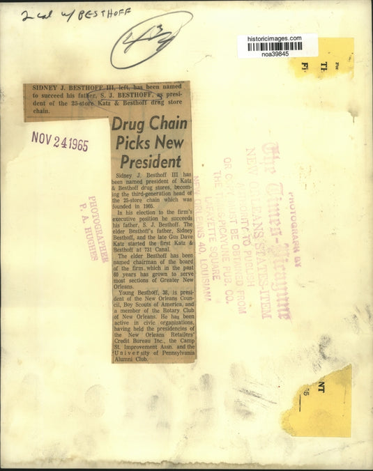 1965 Press Photo Sidney J Besthoff III, president of Katz & Besthoff drug store