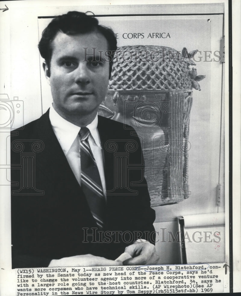 Load image into Gallery viewer, 1969 Press Photo Joseph H. Blatchford, confirmed new head of the Peace Corps
