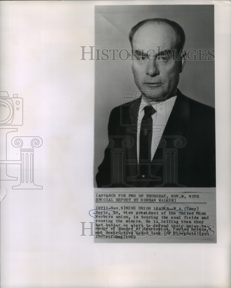 Load image into Gallery viewer, 1962 Press Photo W. A. (Tony) Boyle, vice president of United Mine Workers union
