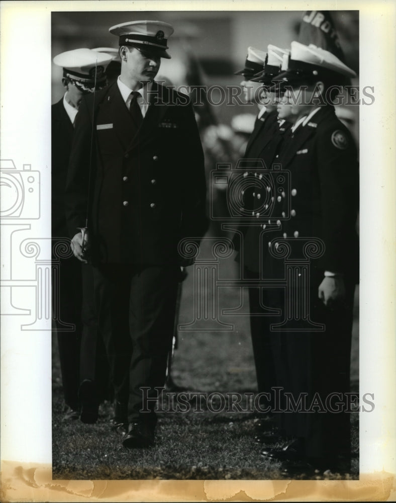 1993 Press Photo Brother Martin Cadet Michael Douglas at Anniversary Inspection- Historic Images