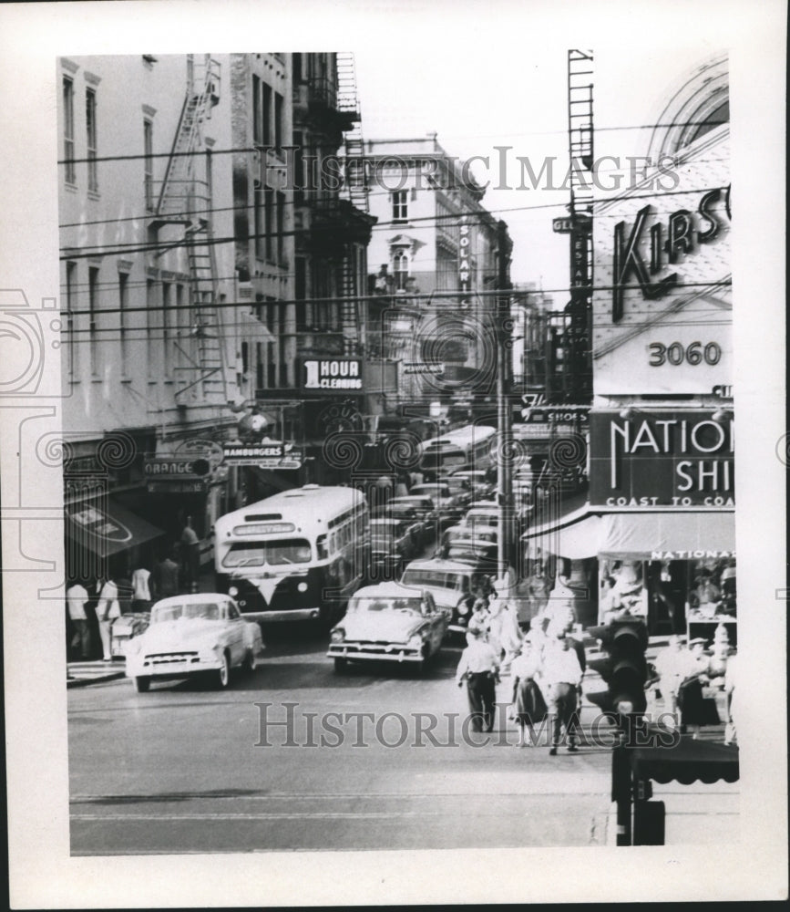 1957 Press Photo Street View of Canal and Royal Street Intersection - noa51237