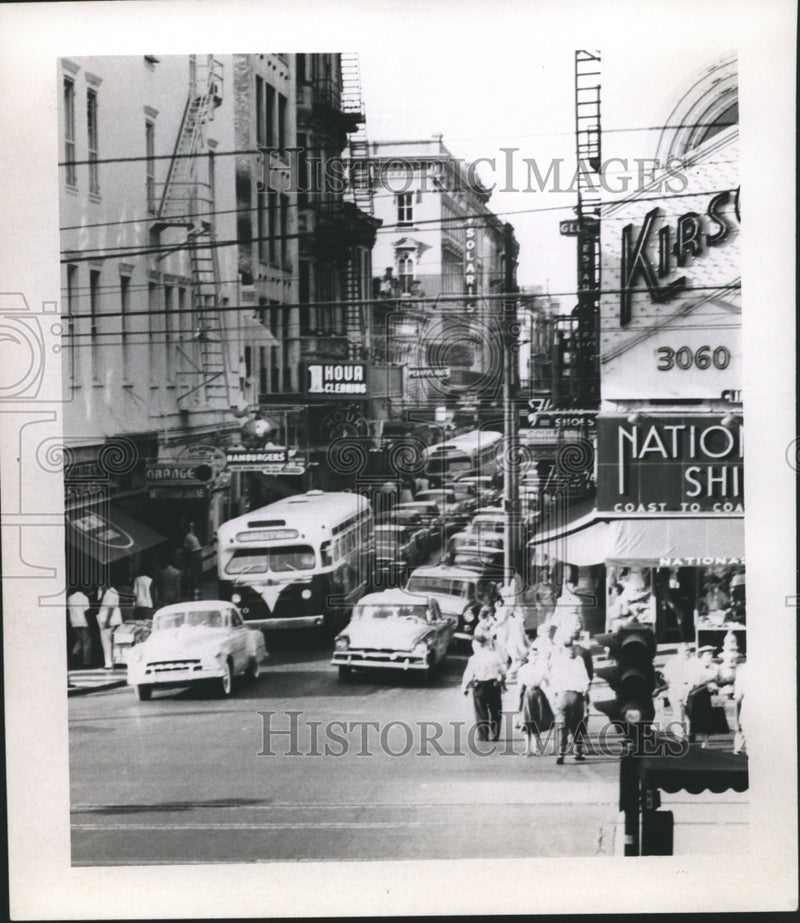 Load image into Gallery viewer, 1957 Press Photo Street View of Canal and Royal Street Intersection - noa51237
