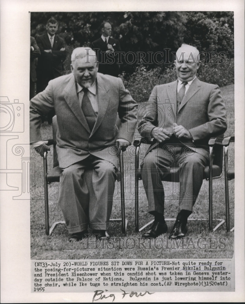 Load image into Gallery viewer, 1955 Press Photo Russia's Premier Nikolai Bulganin and President Eisenhower
