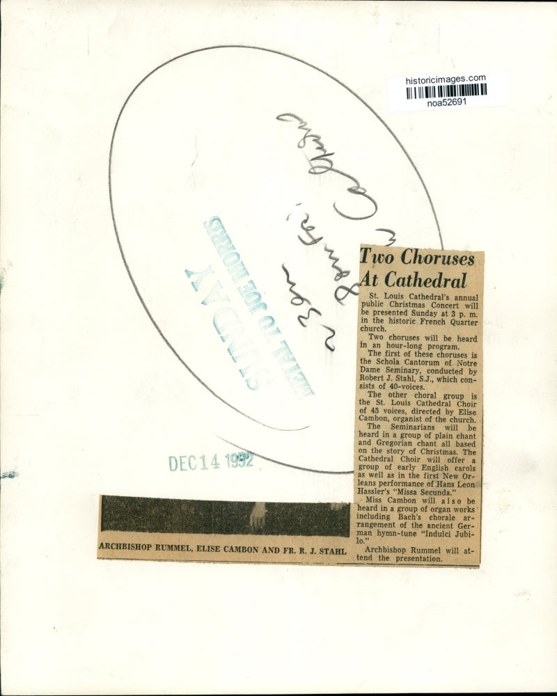 1952 Press Photo Participants of St. Louis Cathedral's public Christmas Concert