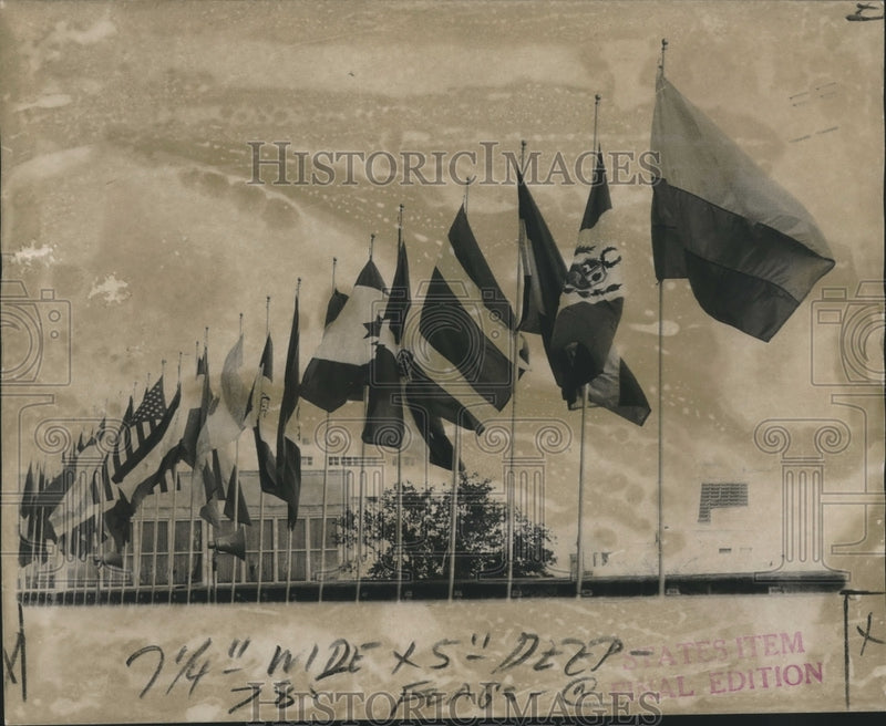 Load image into Gallery viewer, 1970 Press Photo Flags of the hemisphere flying from New Orleans City Hall

