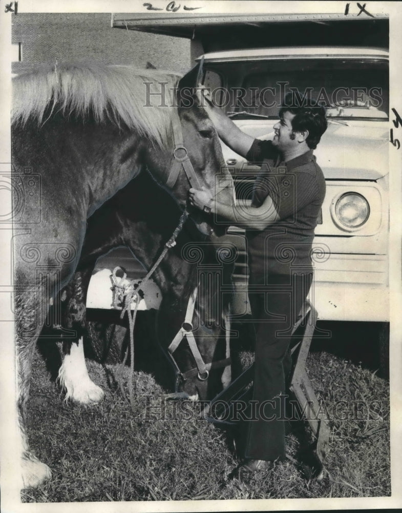 1972 Press Photo Pino Suarez of Clyde Beatty-Cole Brothers Circus Grooms Horse- Historic Images