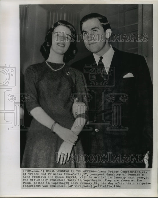 1964 Press Photo Prince Constantine & Princess Anne-Marie announce engagement- Historic Images