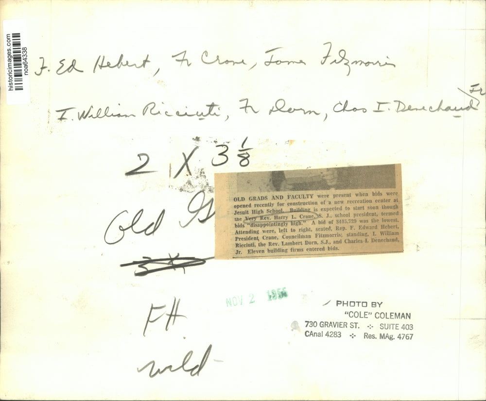 1955 Press Photo Jesuit High School Construction Bids Meeting with Reverend