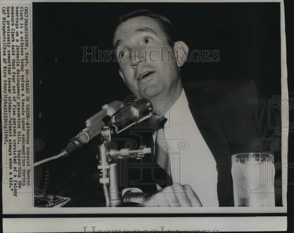 1967 Press Photo Attorney General Ramsey Clark witness Senate Labor subcommittee- Historic Images