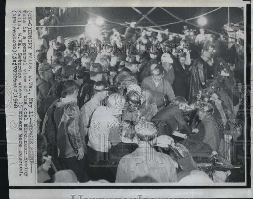 1968 Press Photo Rescue scene in a coal mine near Hominy Falls, West Virginia