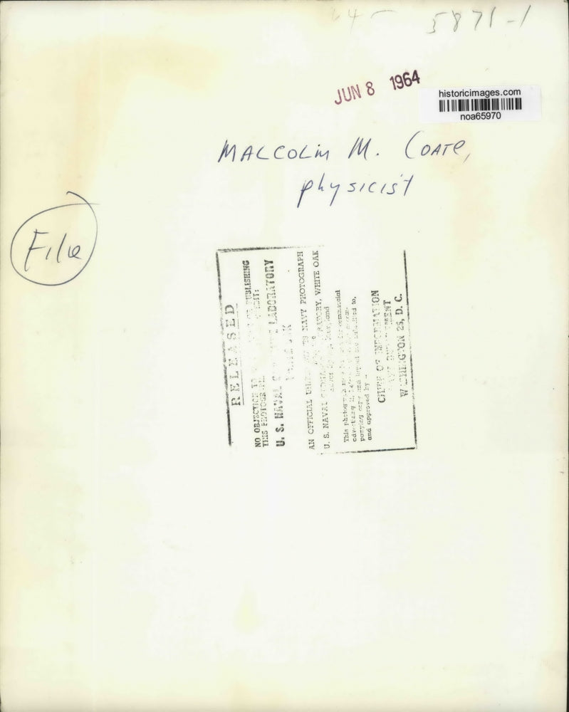 1964 Press Photo Physicist Malcolm M. Coate - noa65970