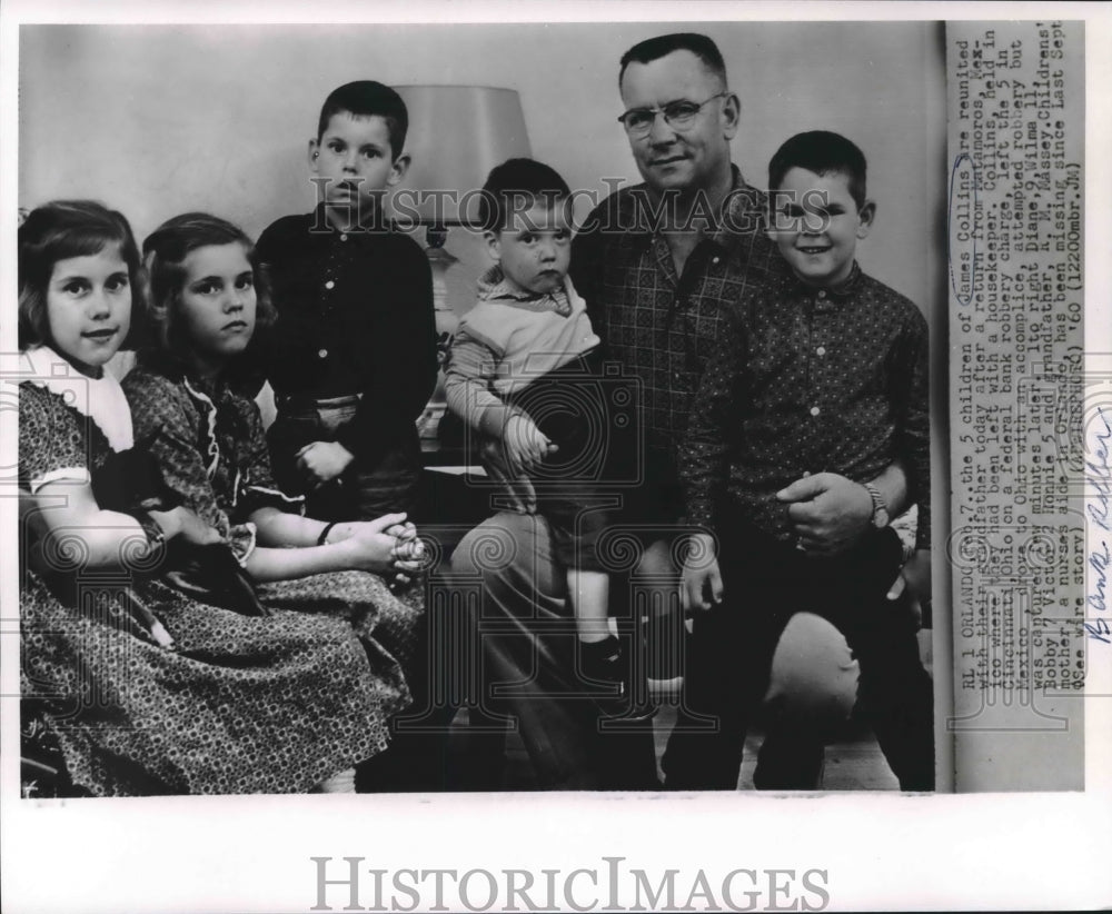 1960 Press Photo Children of robber James Collins reunited with grandfather - Historic Images