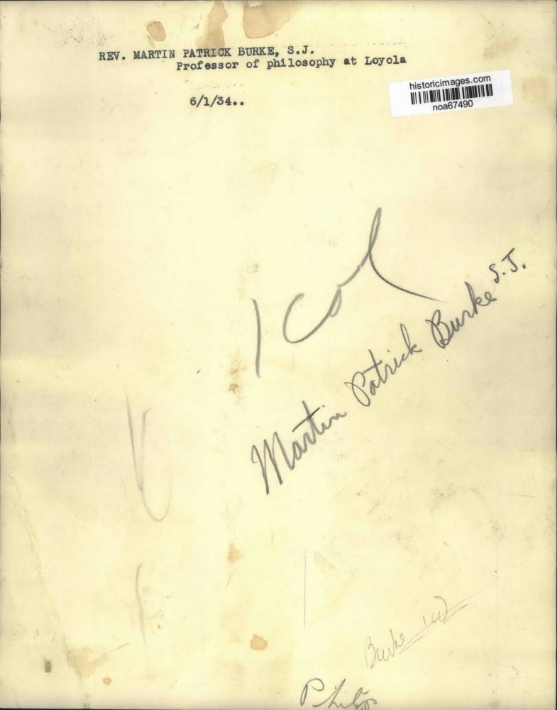 1934 Press Photo Philosophy Professor at Loyola, Reverend Martin Patrick Burke