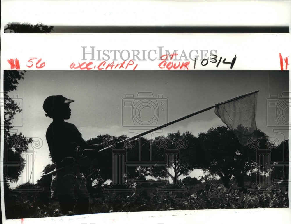 1985 Press Photo Archie Adams looking for butterflies at Scout Island City Park- Historic Images