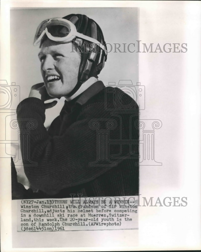 1961 Press Photo Winston Churchill at Ski Race in Muerren Switzerland- Historic Images