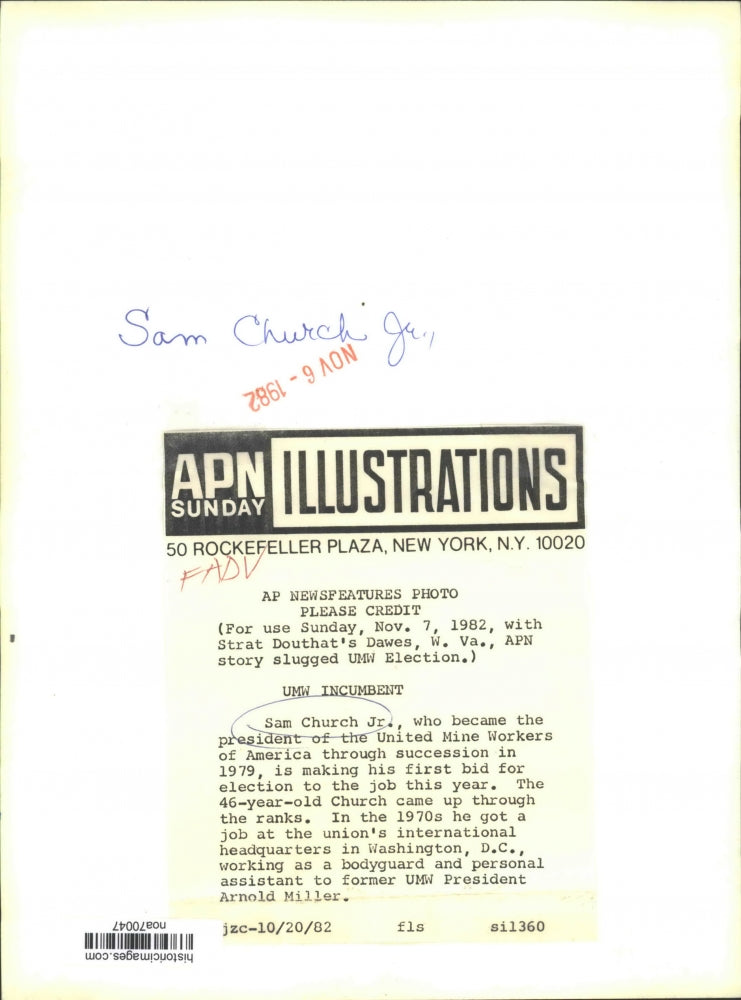 Load image into Gallery viewer, 1982 Press Photo Sam Church Jr., President of the United Mine Workers of America
