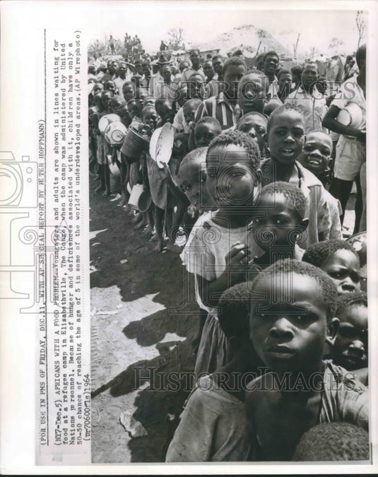 1964 Press Photo Congolese in Lines for Food at Refugee Camp, Elizabethville- Historic Images