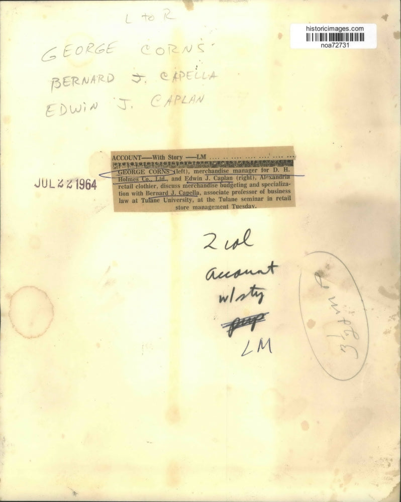 1964 Press Photo George Corns, Edwin Capian & Bernard Capella at Tulane seminar