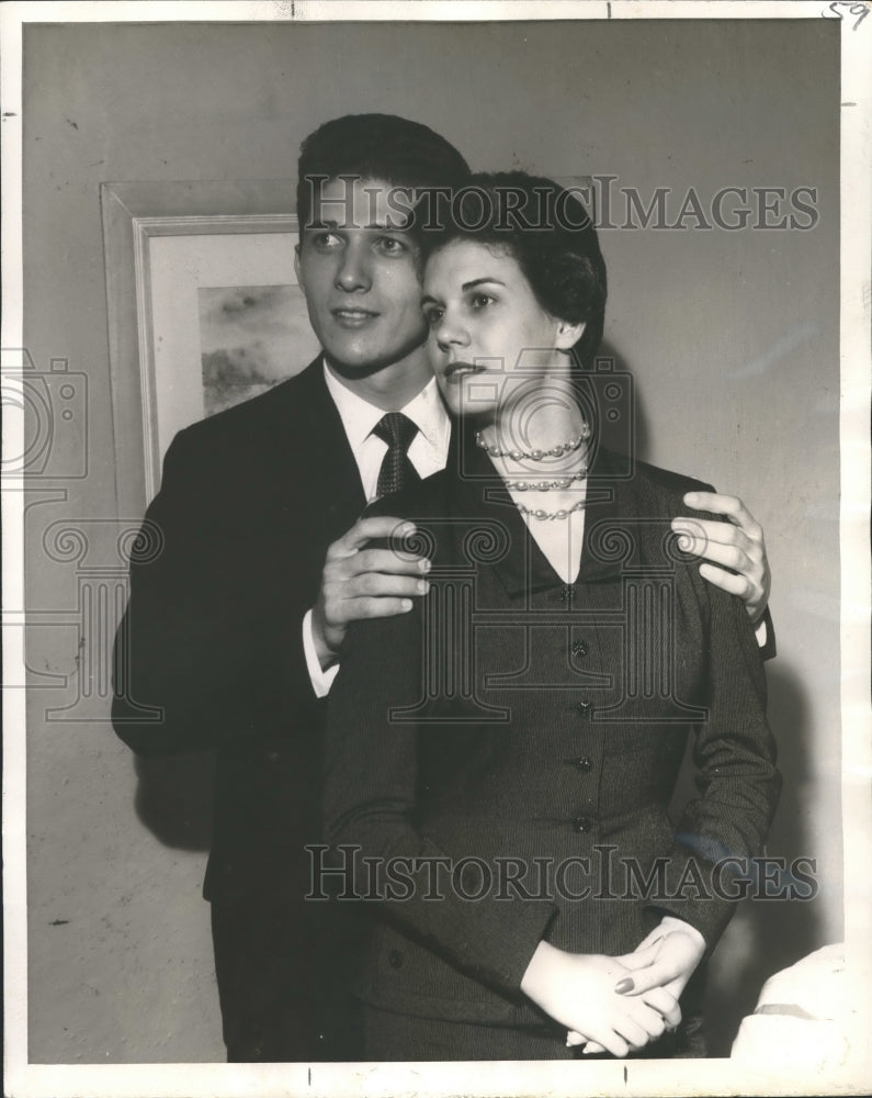 Load image into Gallery viewer, 1955 Press Photo Stanley Duplantis and Kathryn Copponex in Wedding Breakfast
