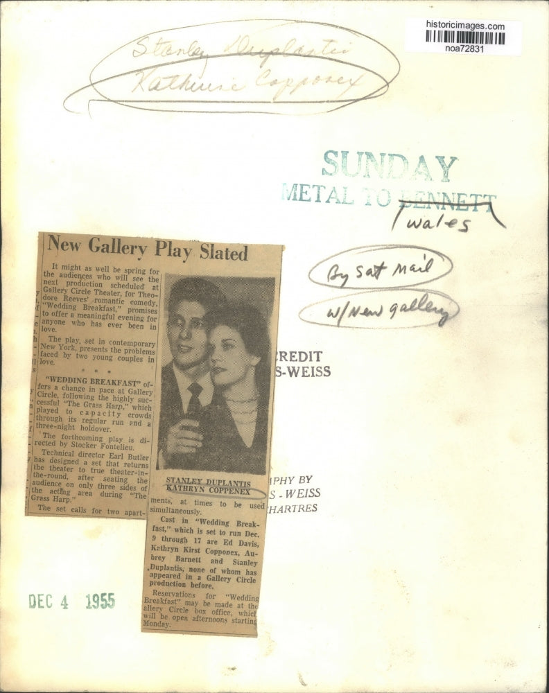 Load image into Gallery viewer, 1955 Press Photo Stanley Duplantis and Kathryn Copponex in Wedding Breakfast

