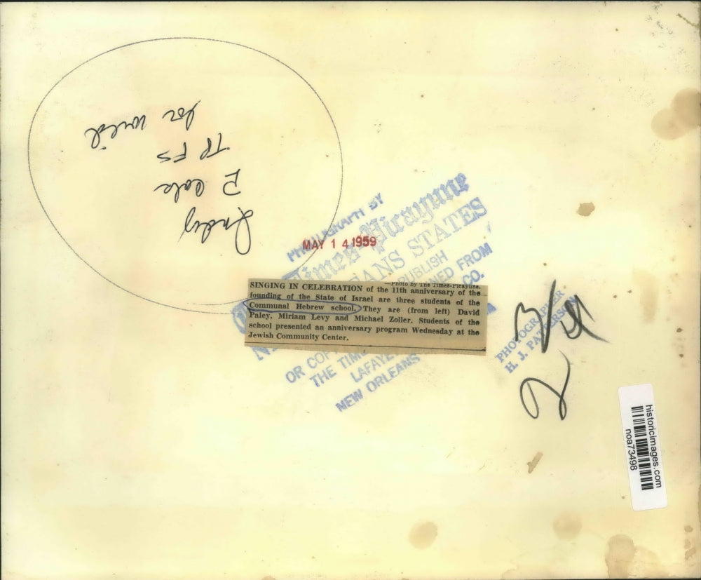 1959 Press Photo David Paley, Miriam Levy, Michael Zoller Jewish Center Childrer