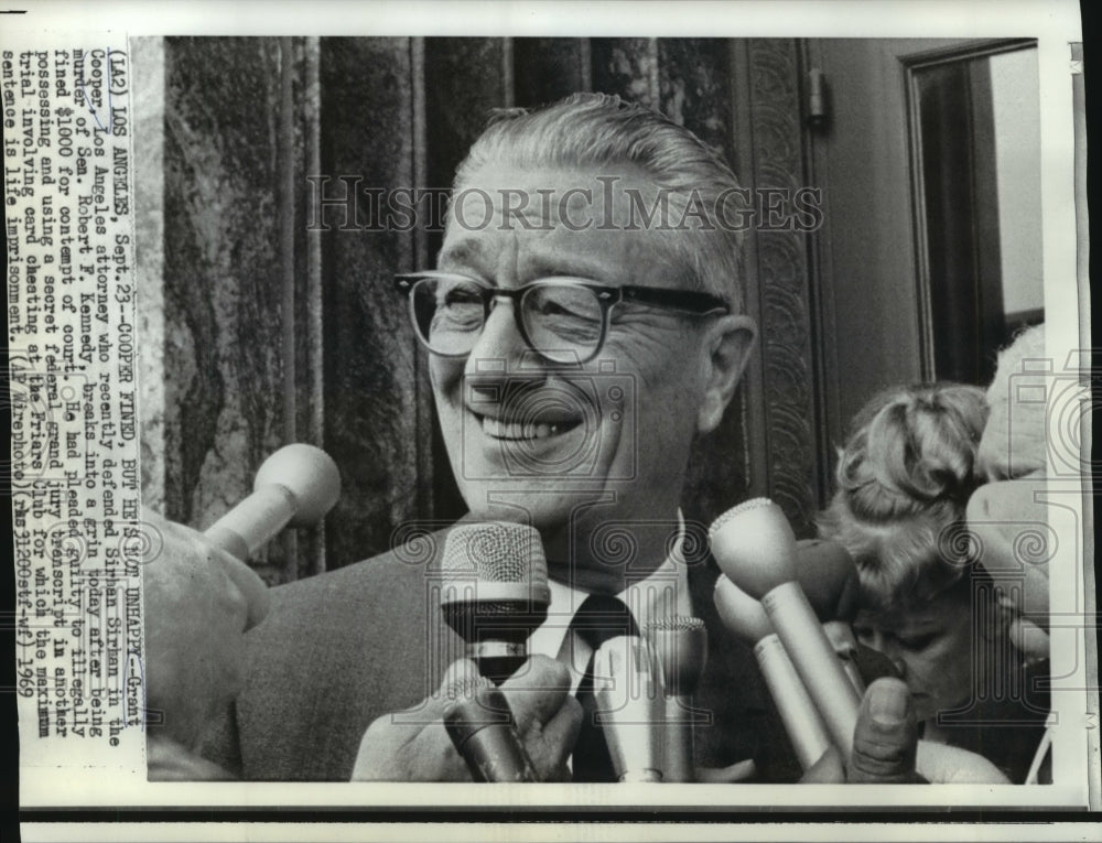 1969 Press Photo Los Angeles Sirhan Sirhan attorney, Grant Cooper interview- Historic Images