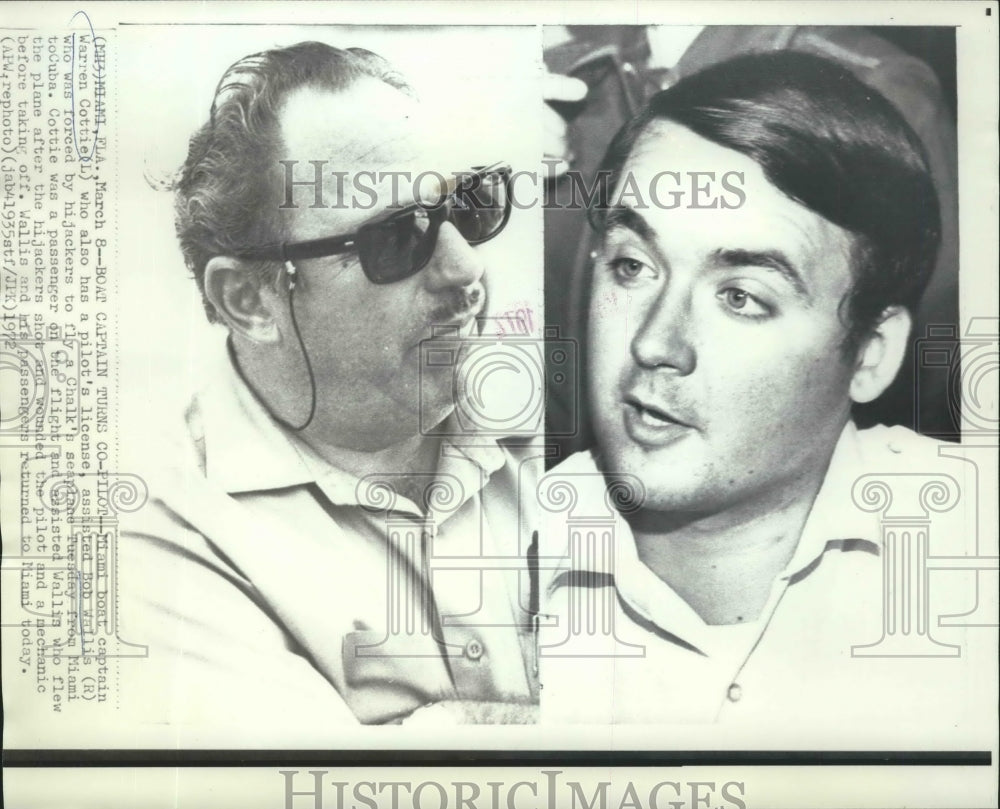 1972 Press Photo Miami boat captain Warren Cottie & pilot Bob Wallis- Historic Images