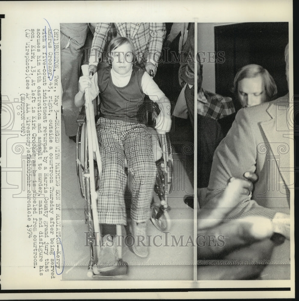 1974 Press Photo Kerry Andrus Crocker charged with maiming his son Kirk- Historic Images