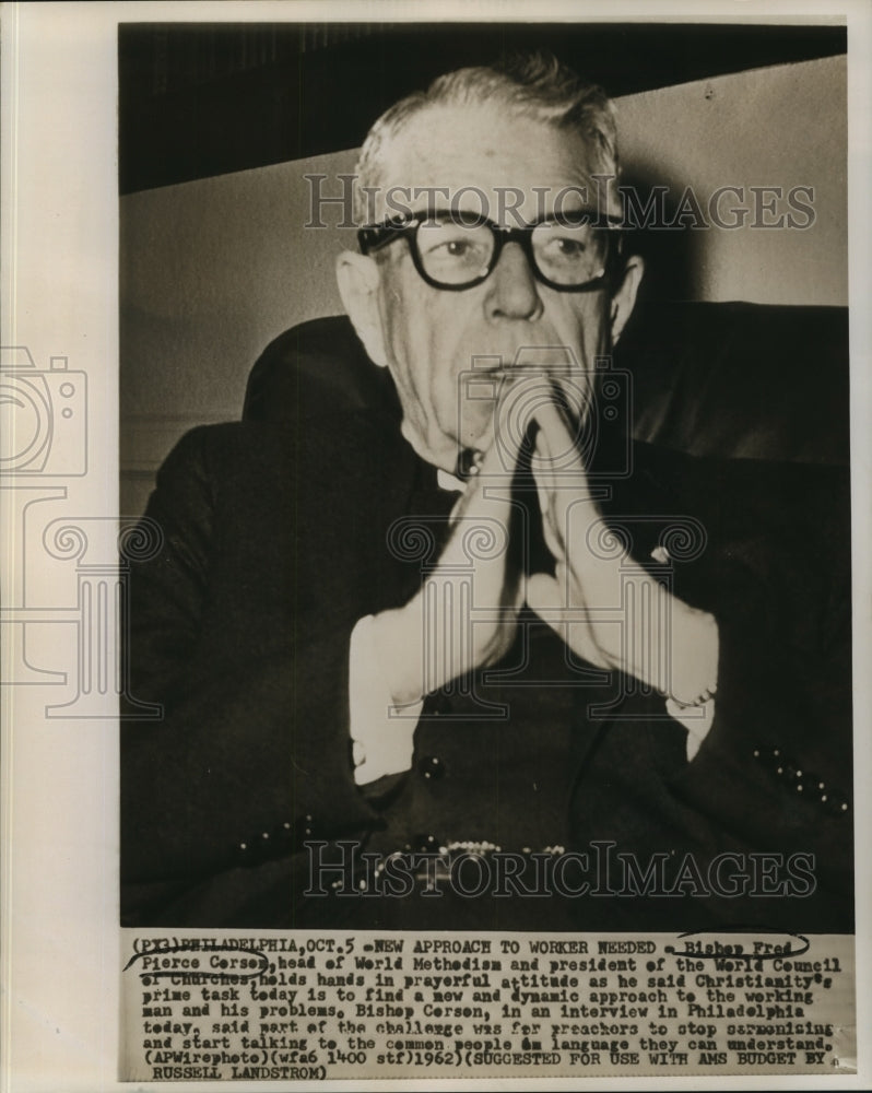 1962 Press Photo Bishop Fred Pierce Corson, head of World Methodism - Historic Images