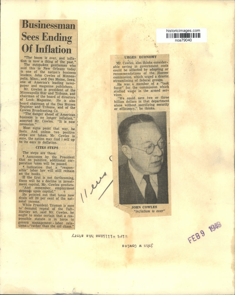 1949 Press Photo John Cowles, Newspaper and Magazine Publisher in New Orleans