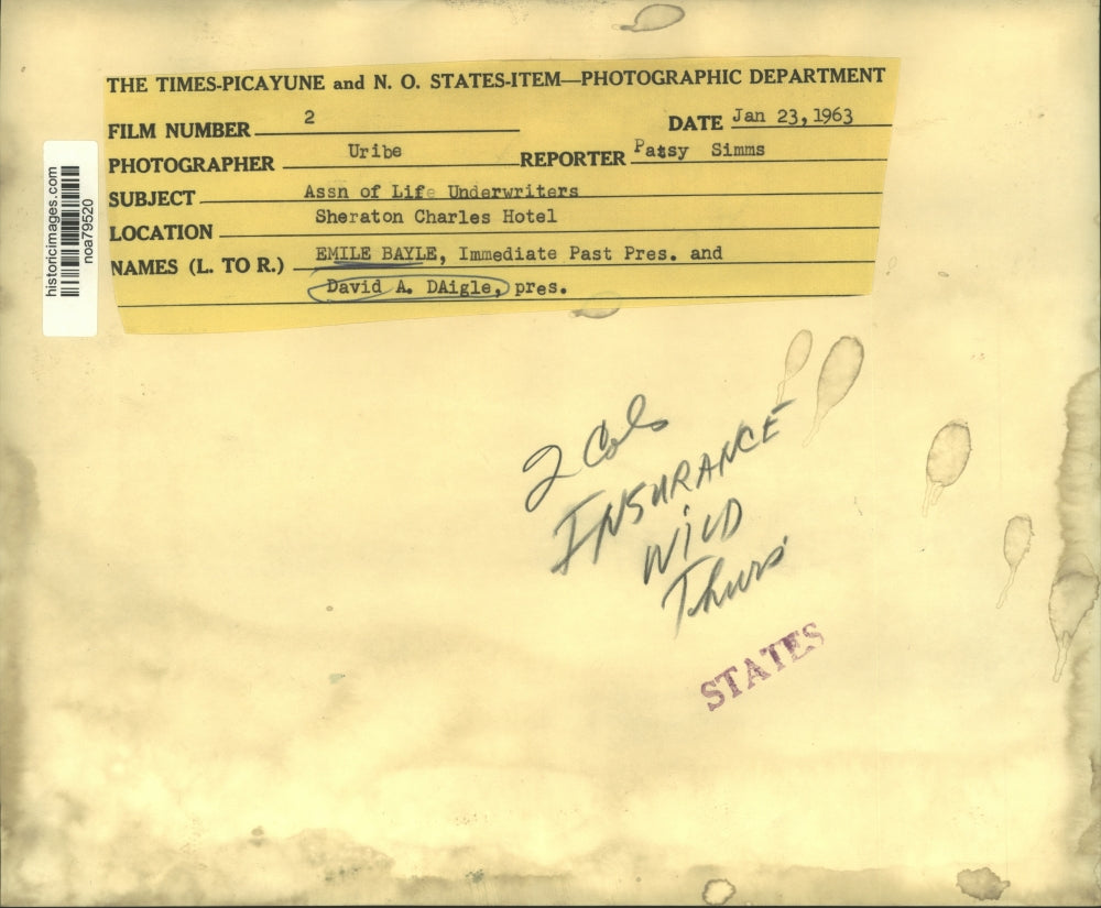 1963 Press Photo Association of Life Underwriters Emile Bayle & David A. Daigle