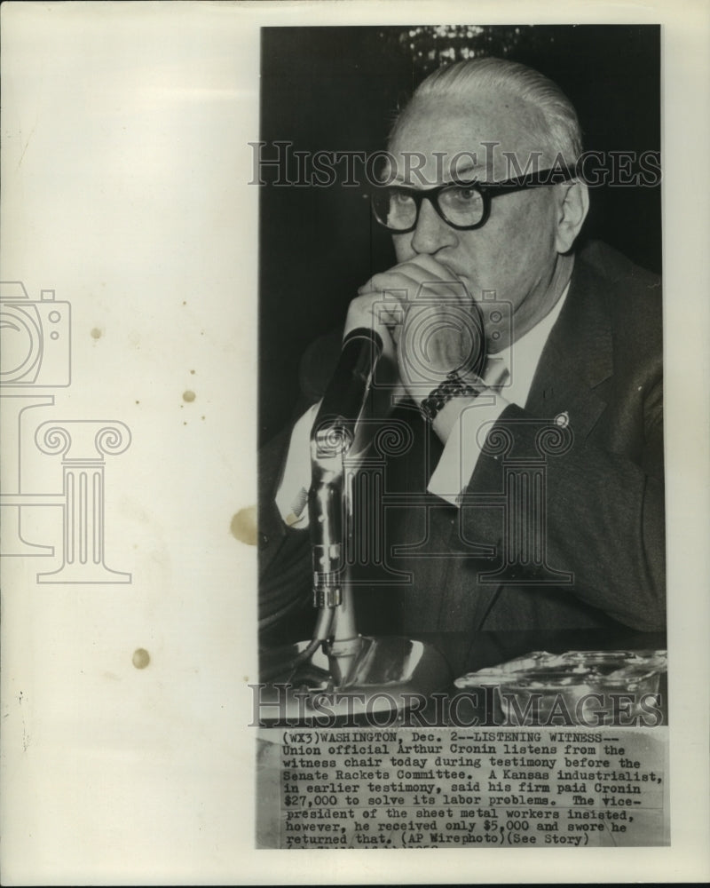  Press Photo Union official Arthur Cronin before Senate Rackets Committee- Historic Images