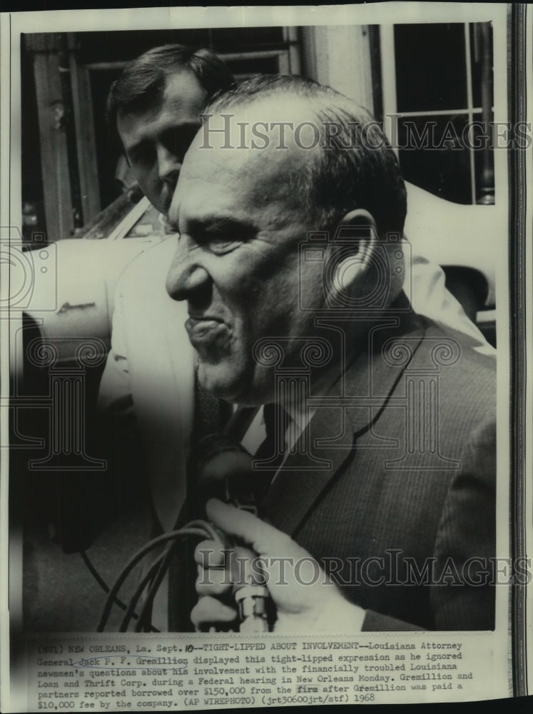 1968 Press Photo LA Attorney General Jack P. F. Gremillion tight lipped.- Historic Images