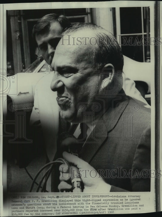 1968 Press Photo LA Attorney General Jack P. F. Gremillion tight lipped.- Historic Images